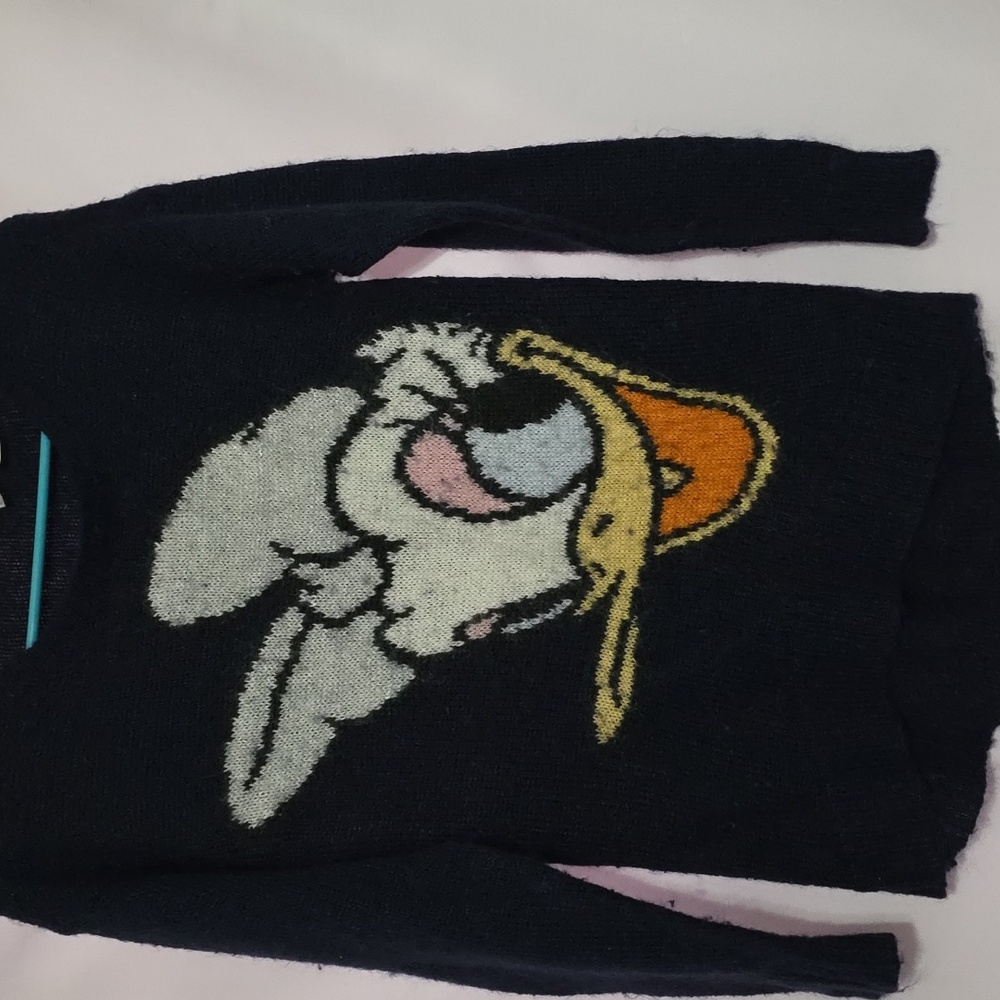 H&M Divided Womens Black Knit Sweater Daisy Duck Mohair/Alpaca/Acrylic Sz 2 EUC